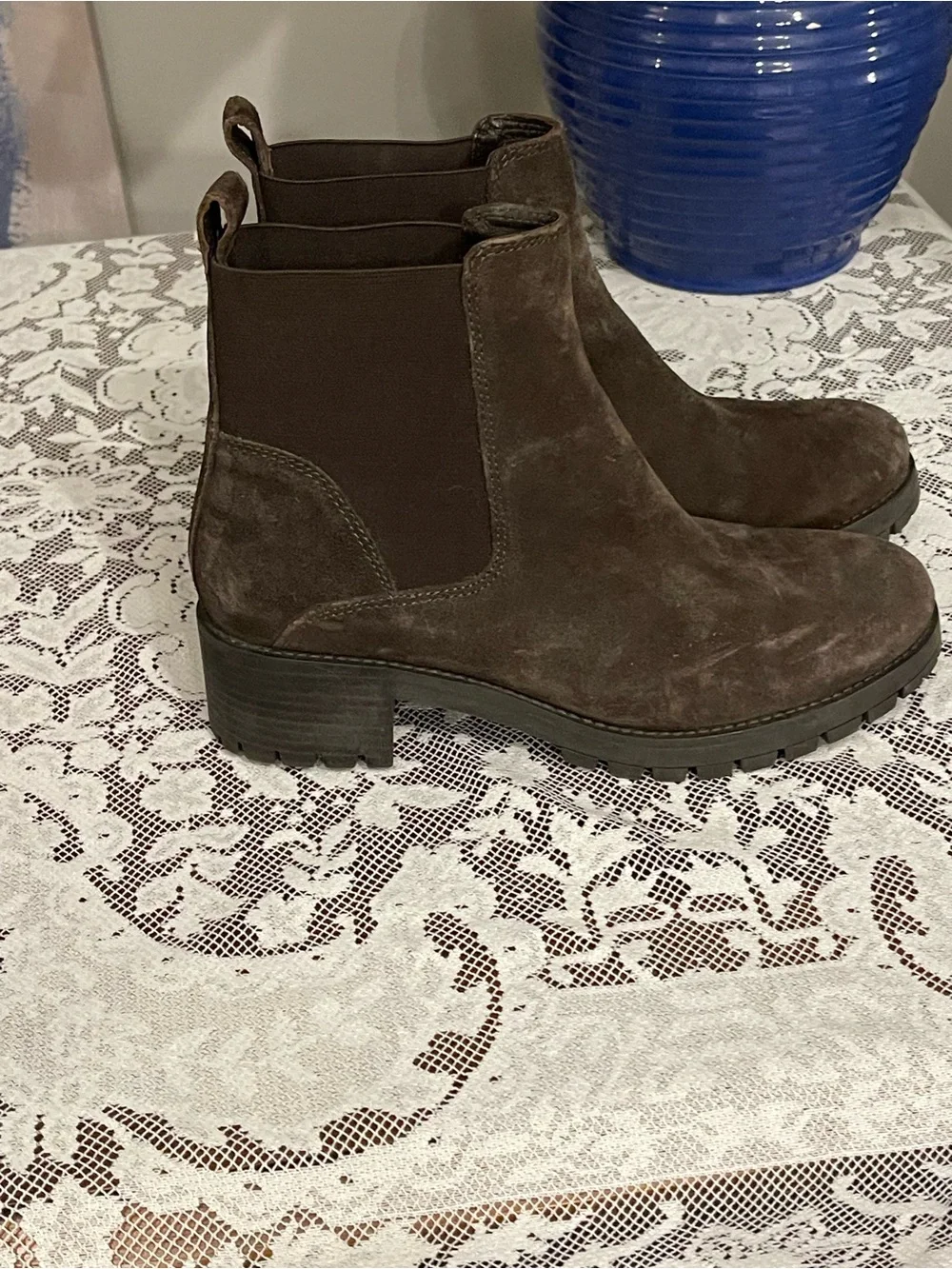 Joie Brown Suede Chelsea Booties with Lug Sole